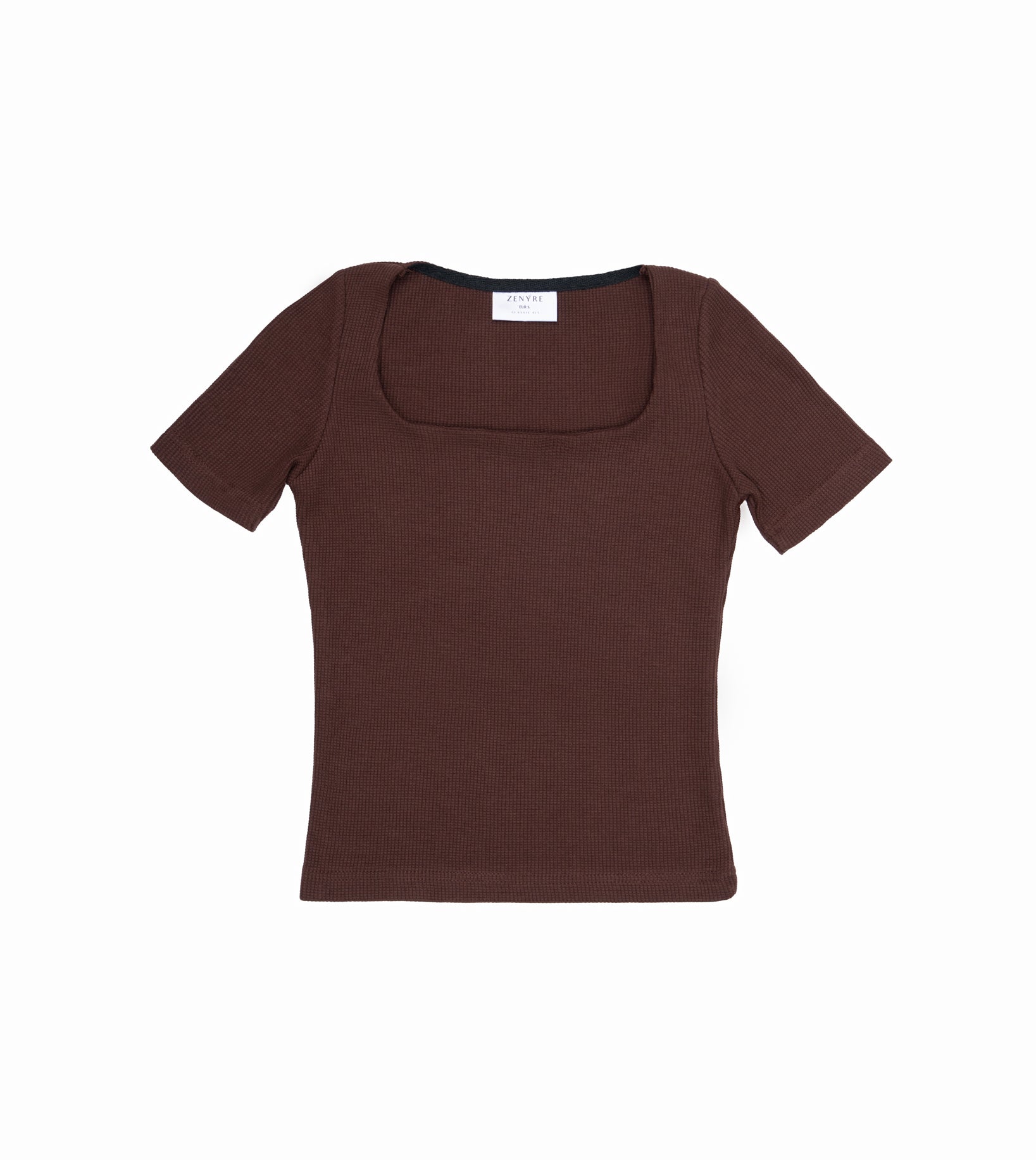 Chocolate Brown Waffle Textured Square Neck Top