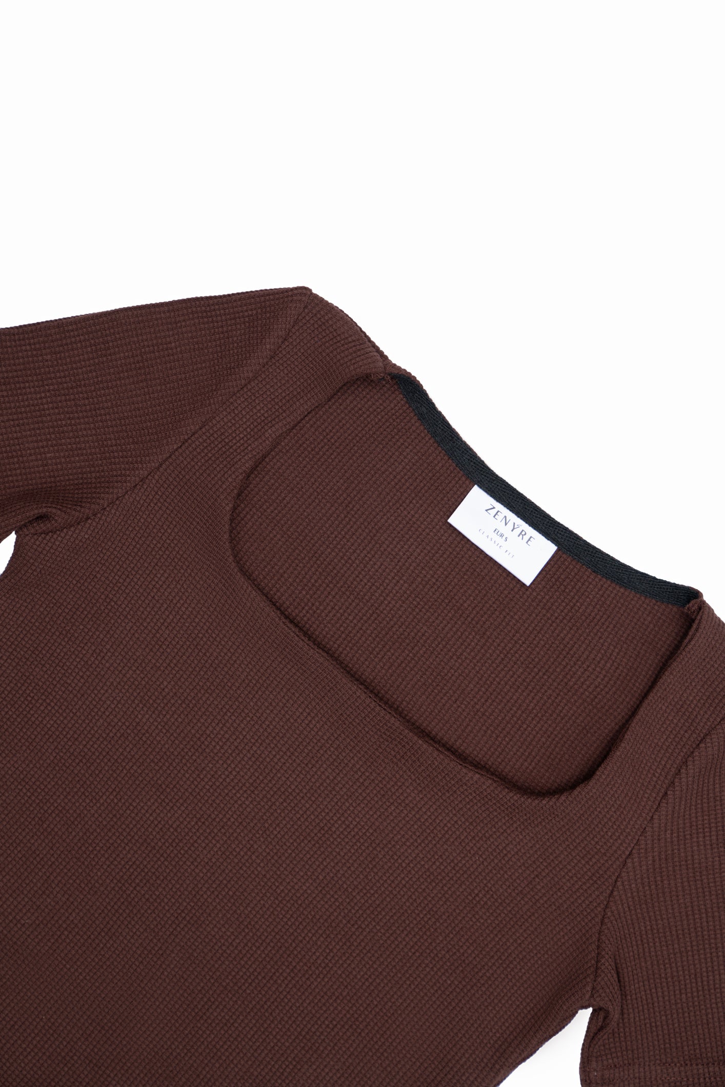 Chocolate Brown Waffle Textured Square Neck Top