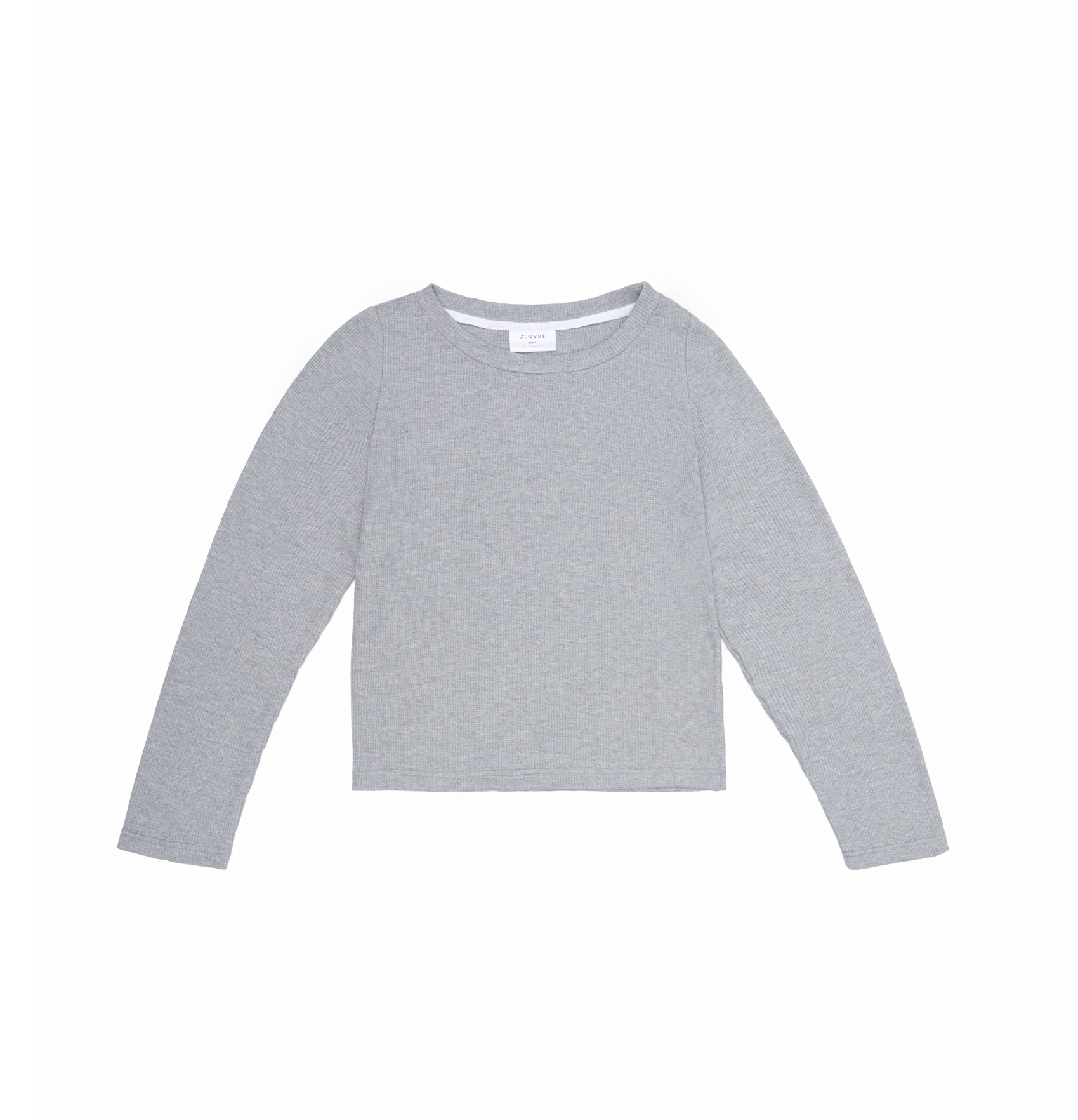 Waffle Textured Grey Cropped Crew Neck Sweater