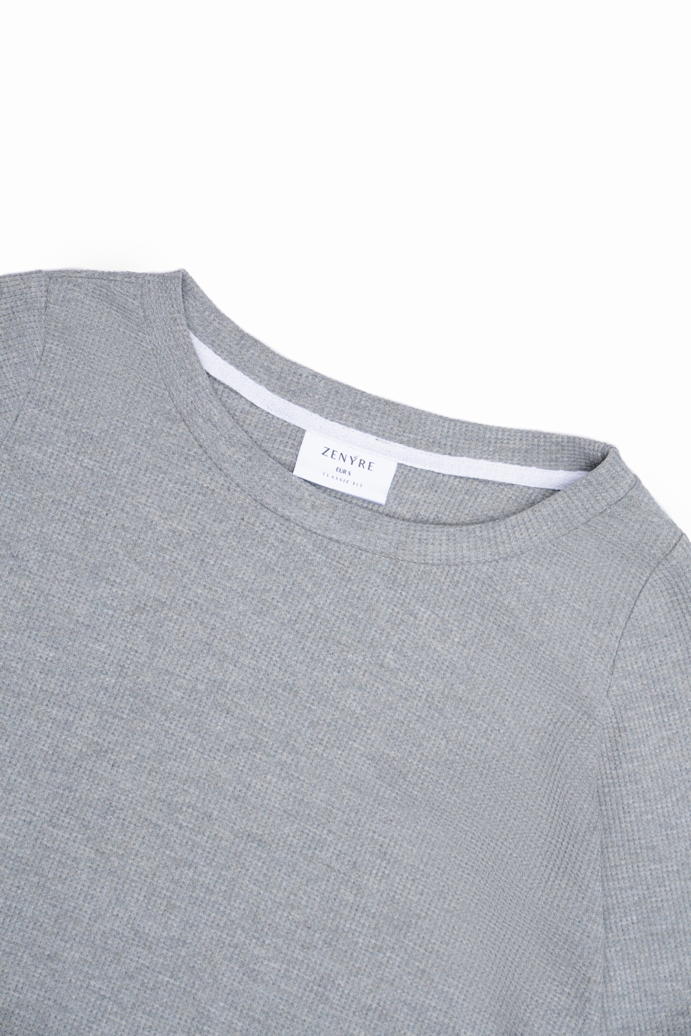 Waffle Textured Grey Cropped Crew Neck Sweater