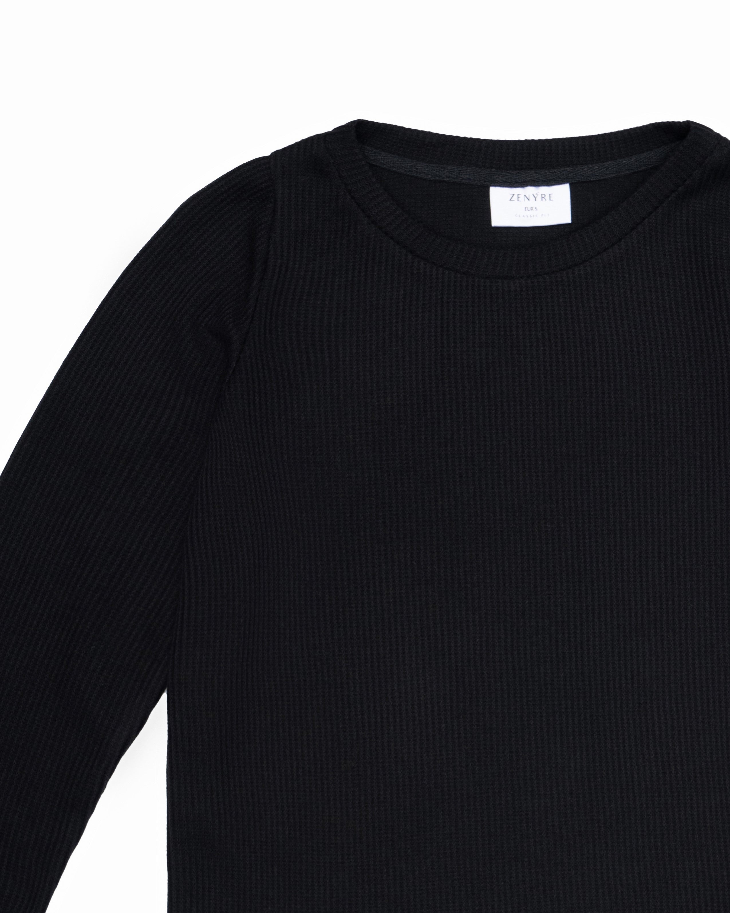 Black Drop Needle Cropped Crew Neck Sweater