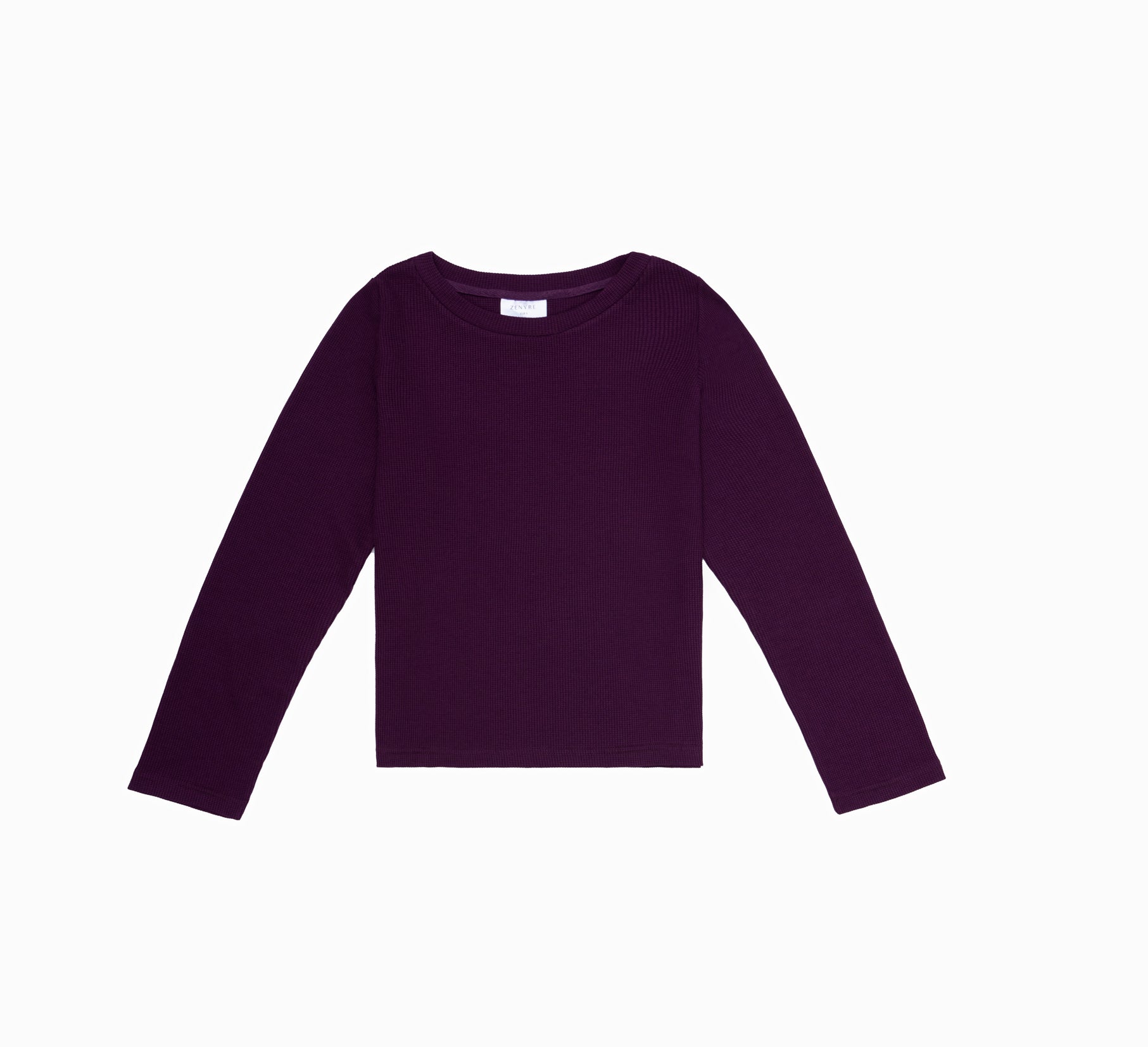 Waffle Textured Burgundy Cropped Crew Neck Sweater