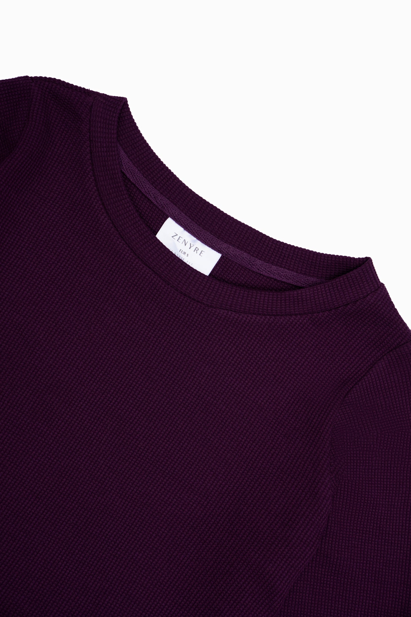 Waffle Textured Burgundy Cropped Crew Neck Sweater