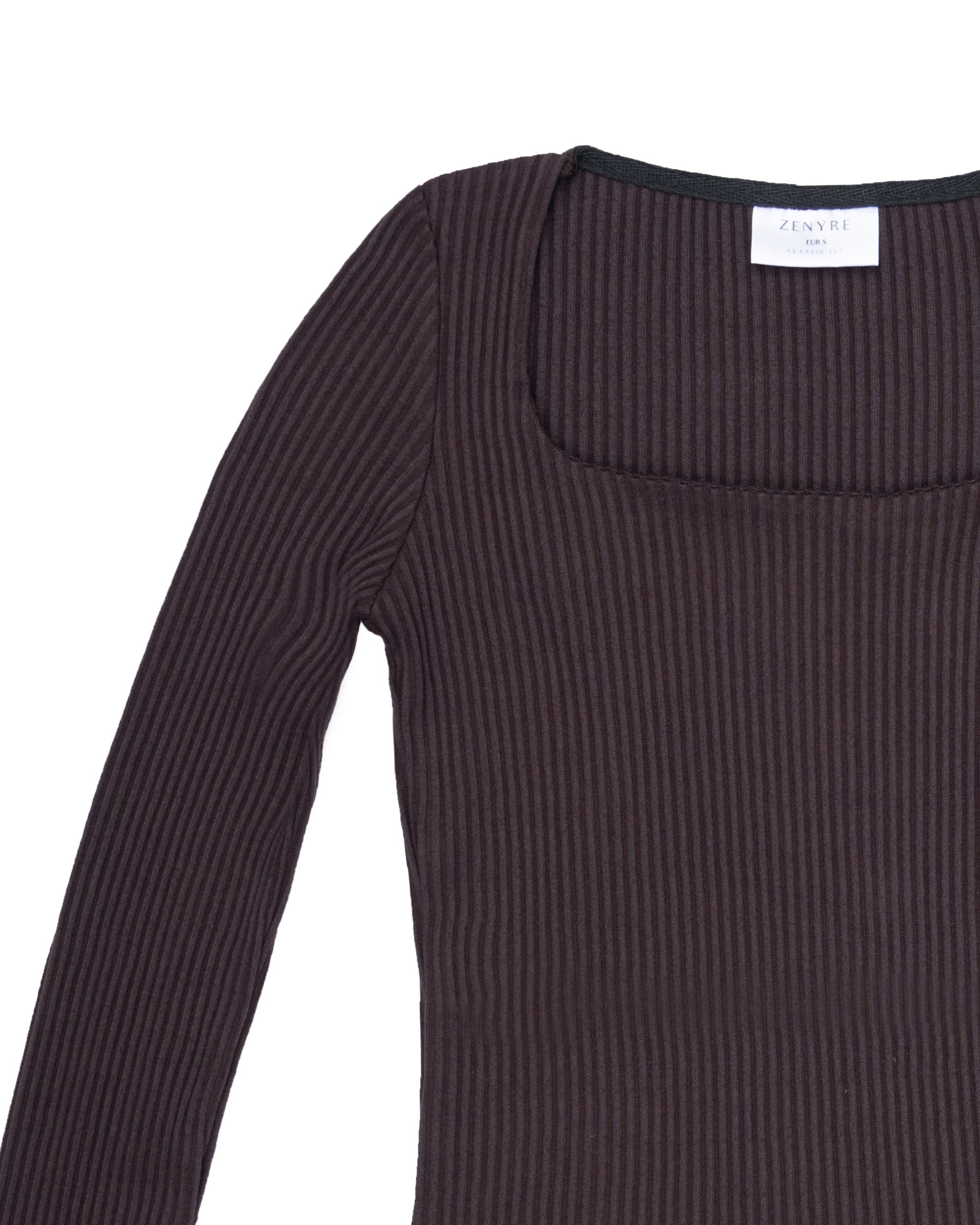 Dark Brown Two-Toned Ribbed Square Neck Top