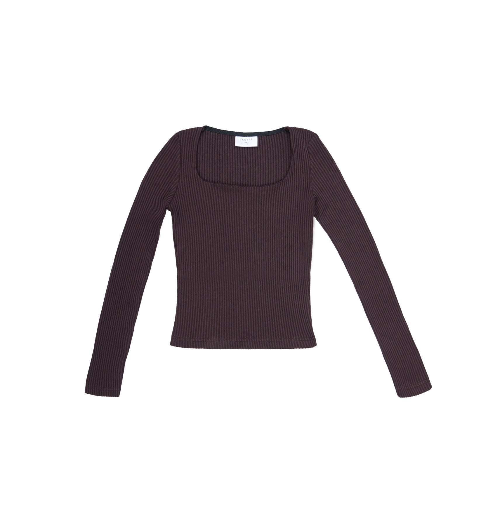 Dark Brown Two-Toned Ribbed Square Neck Top