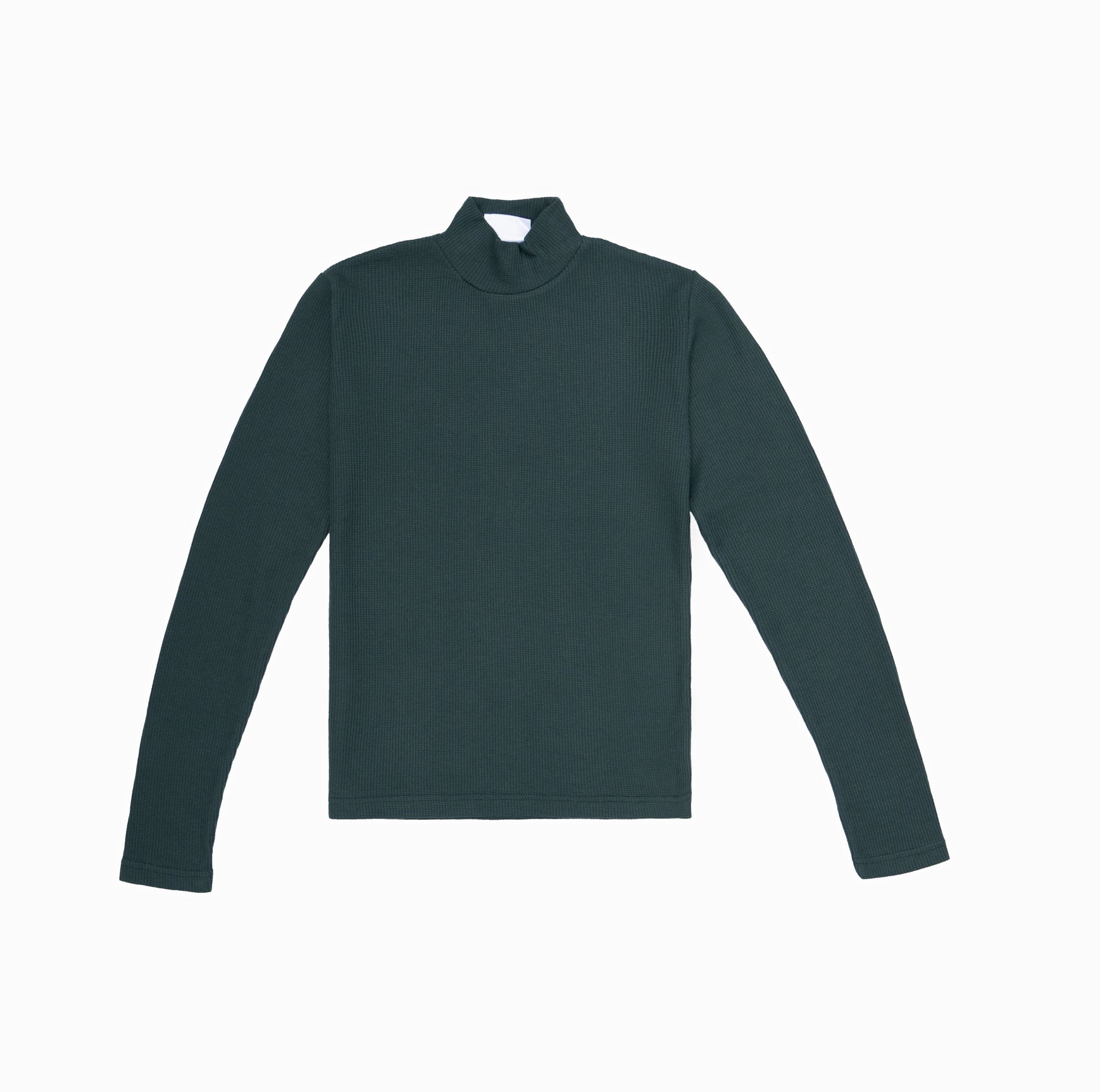 Waffle Textured Dark Green Mock Neck Top