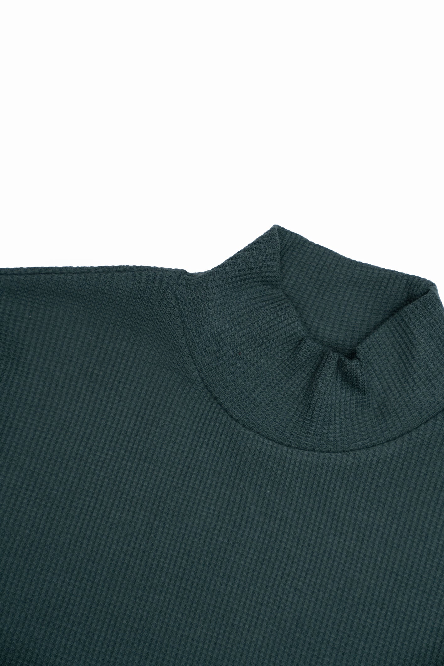 Waffle Textured Dark Green Mock Neck Top