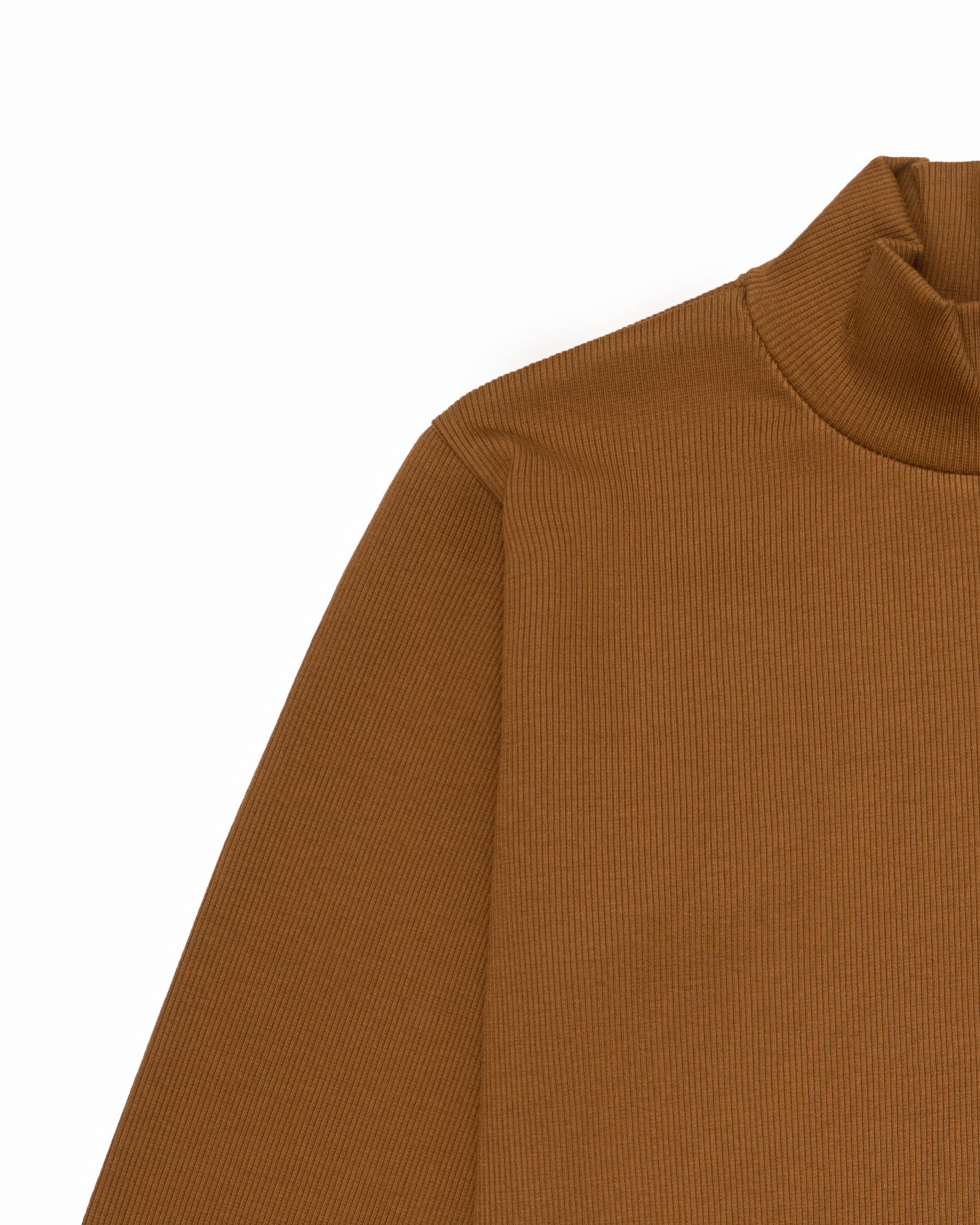 Ribbed Camel Brown Mock Neck Top