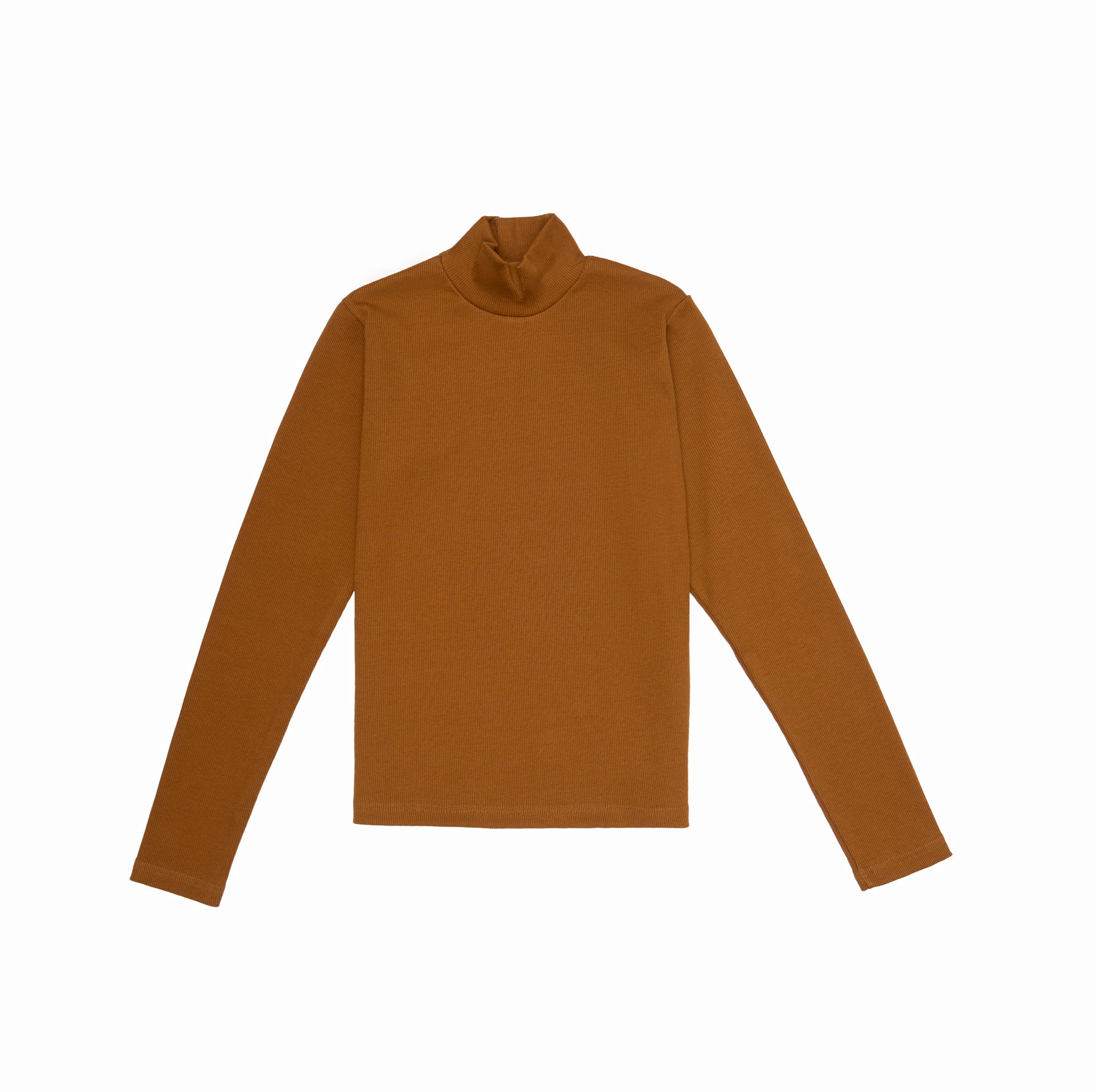 Ribbed Camel Brown Mock Neck Top