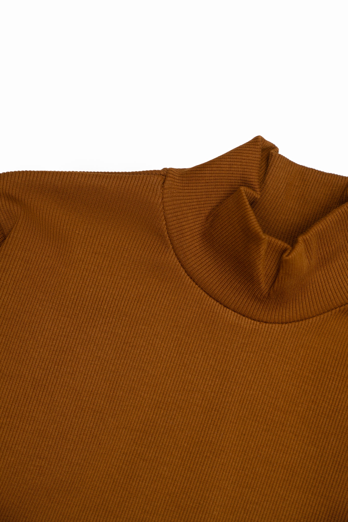 Ribbed Camel Brown Mock Neck Top