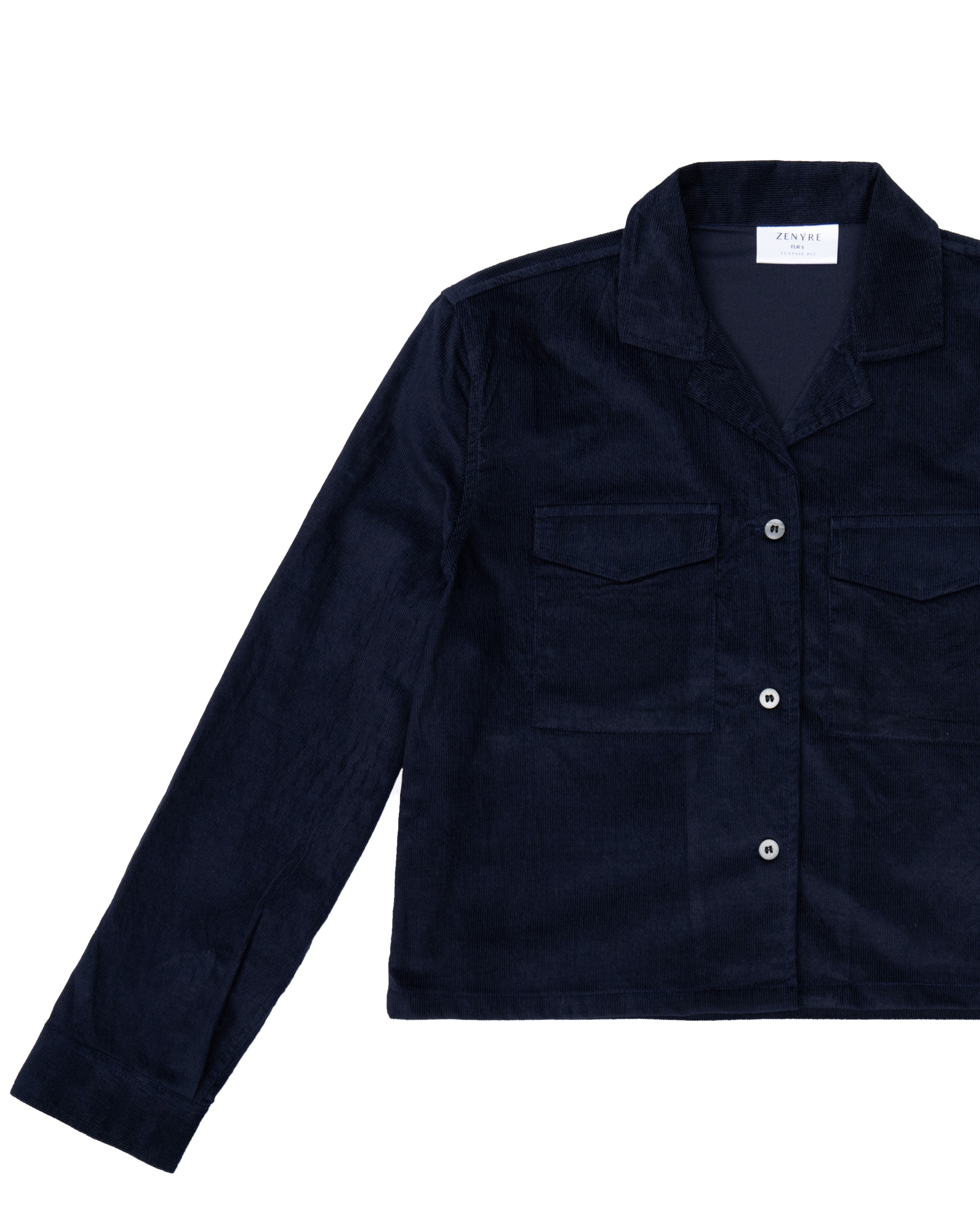 Navy Blue Corduroy Revere Cropped Shirt