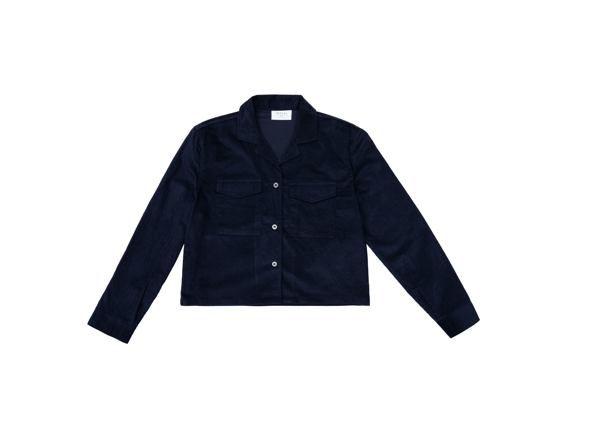 Navy Blue Corduroy Revere Cropped Shirt