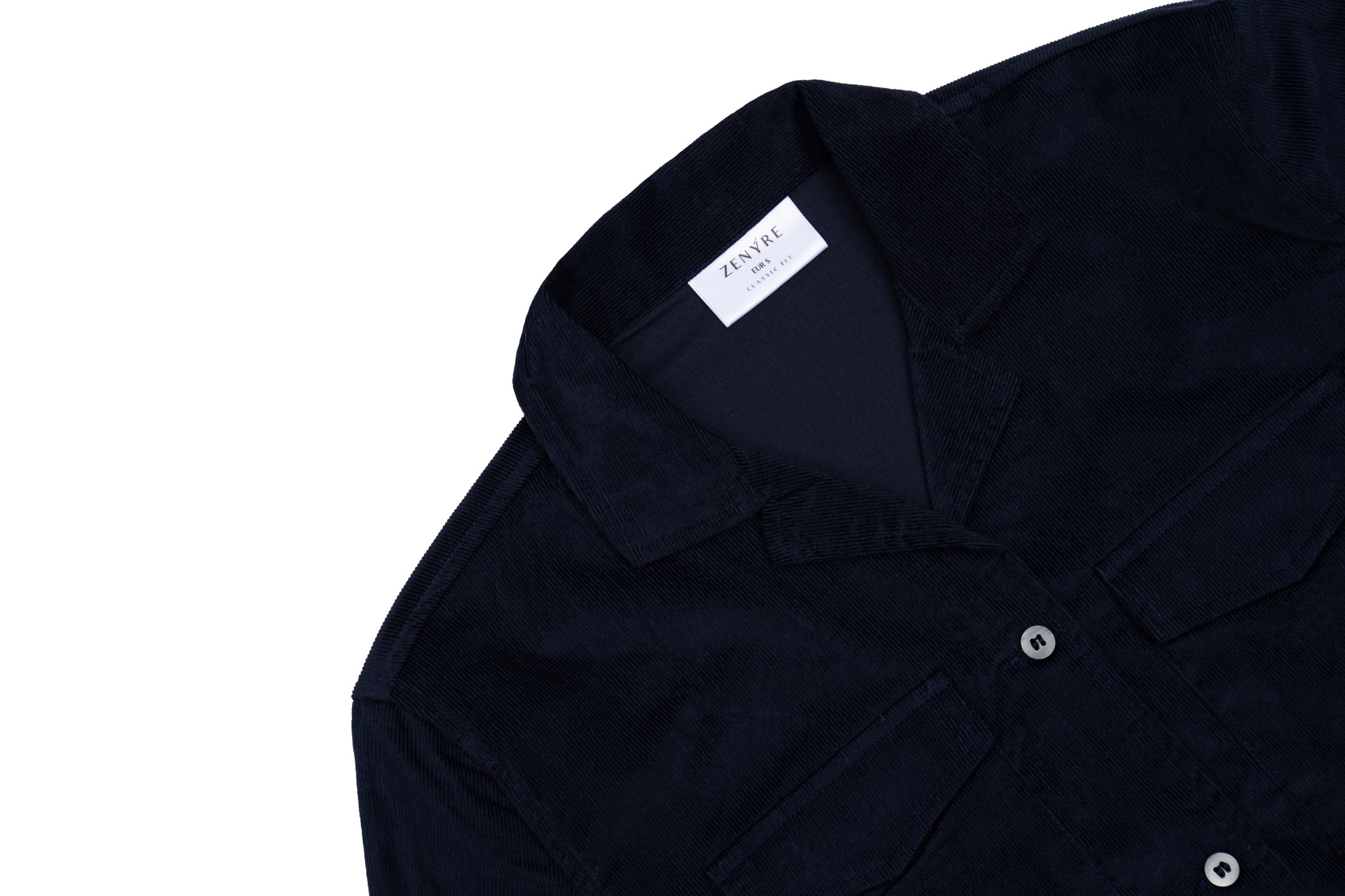 Navy Blue Corduroy Revere Cropped Shirt