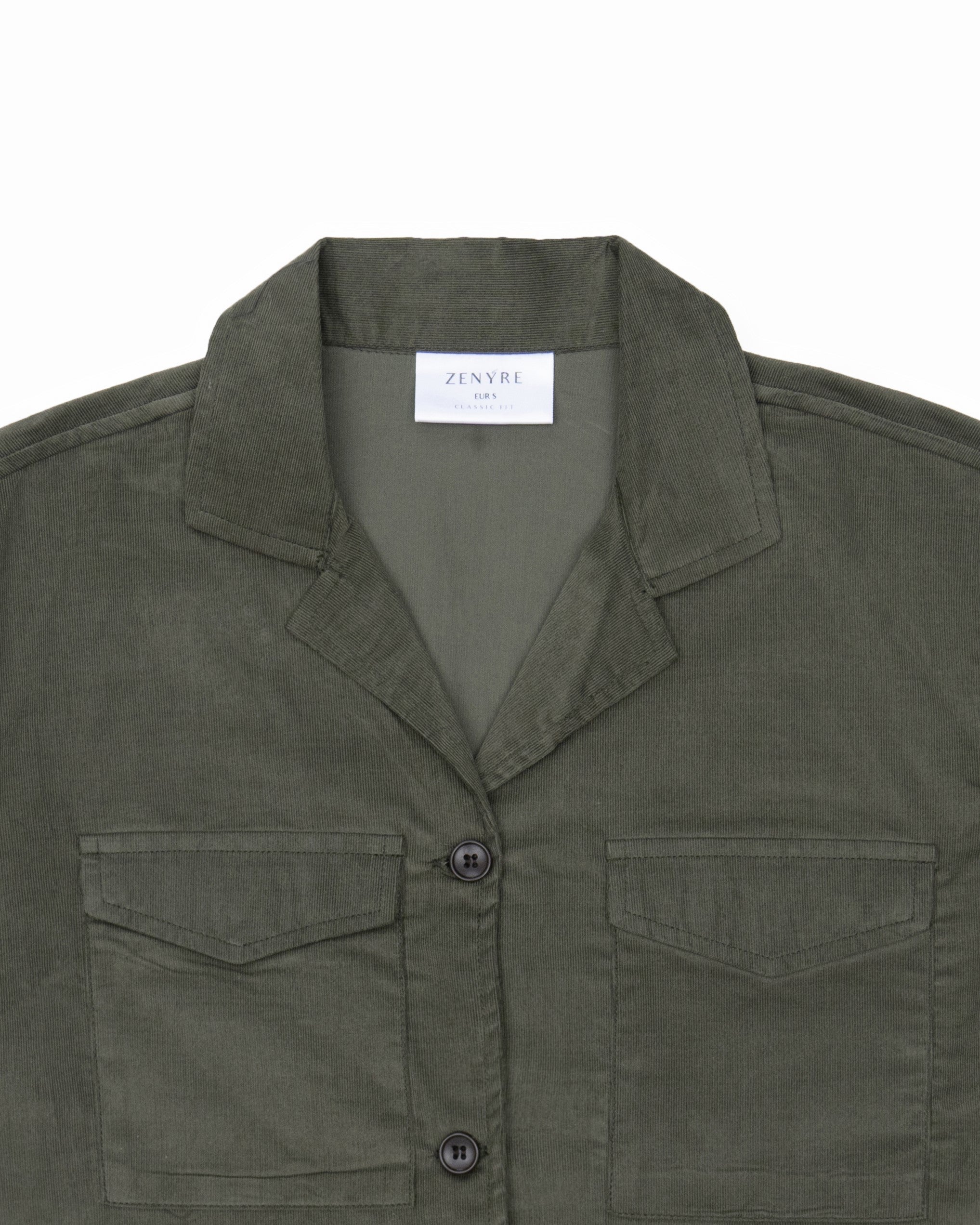 Army Green Corduroy Revere Cropped Shirt