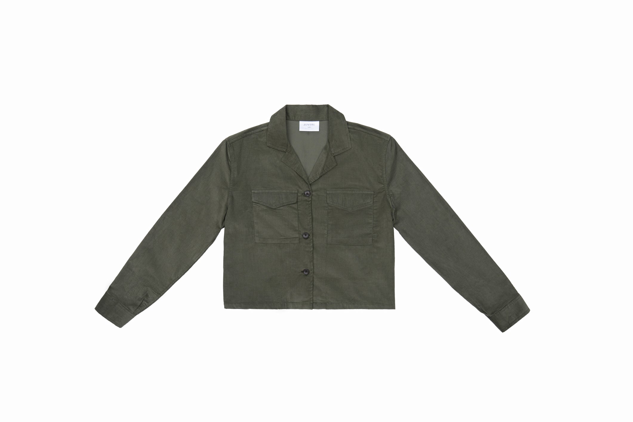 Army Green Corduroy Revere Cropped Shirt