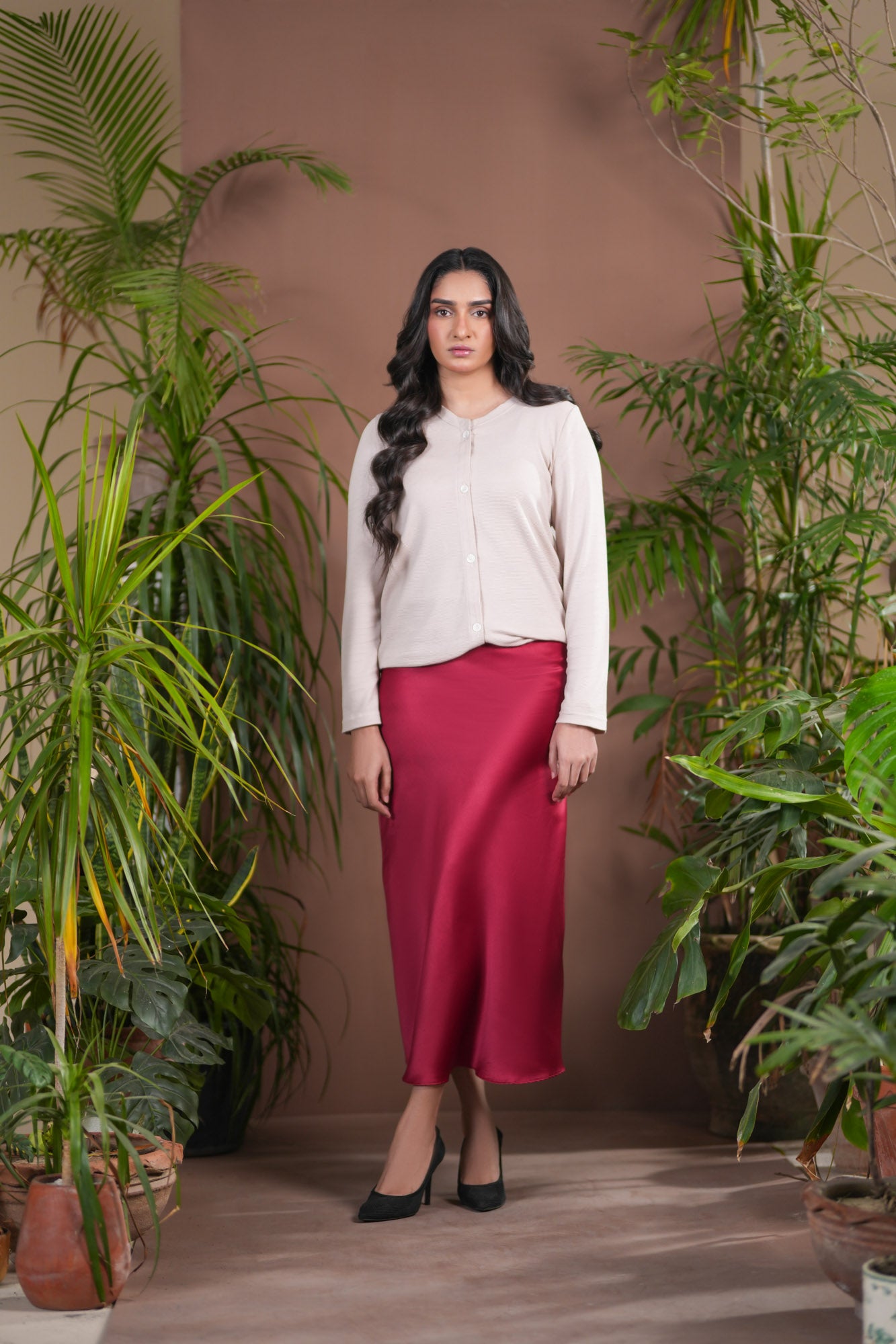 Maroon Satin Silk Skirt