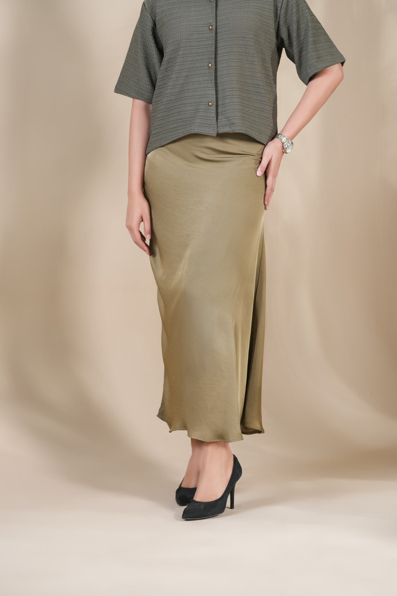 Bronze Satin Silk Skirt