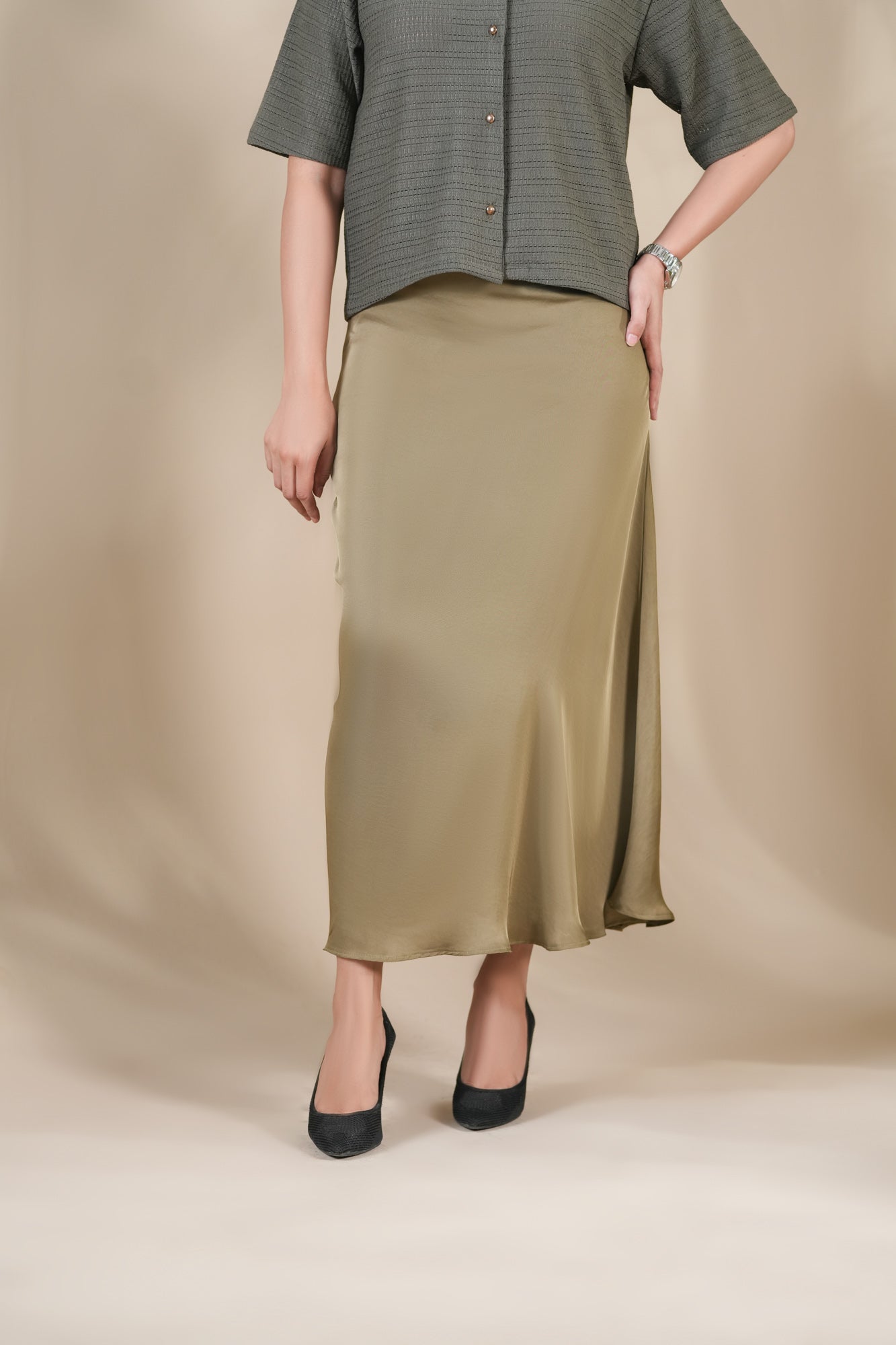 Bronze Satin Silk Skirt