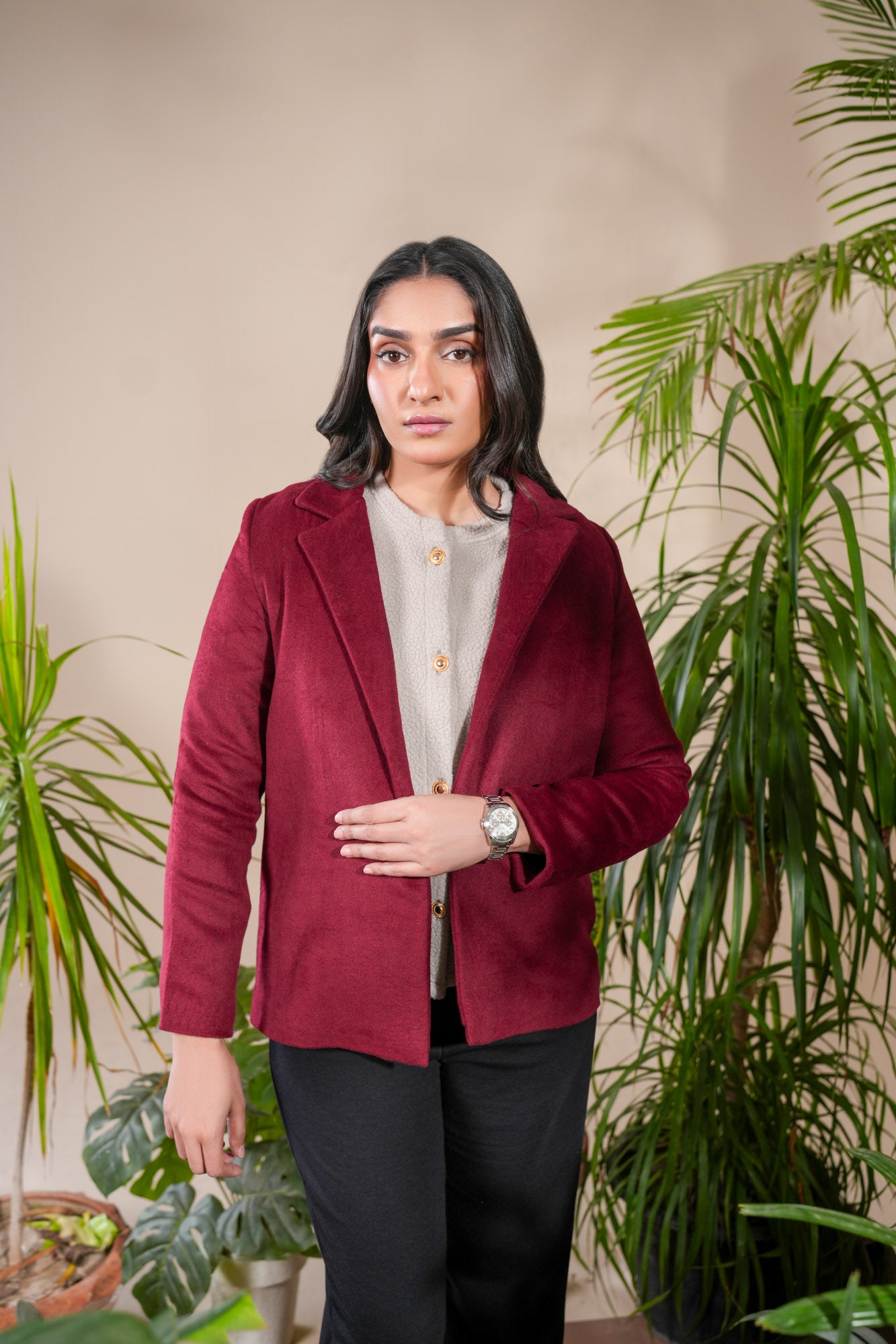 Maroon Short Wool Coat