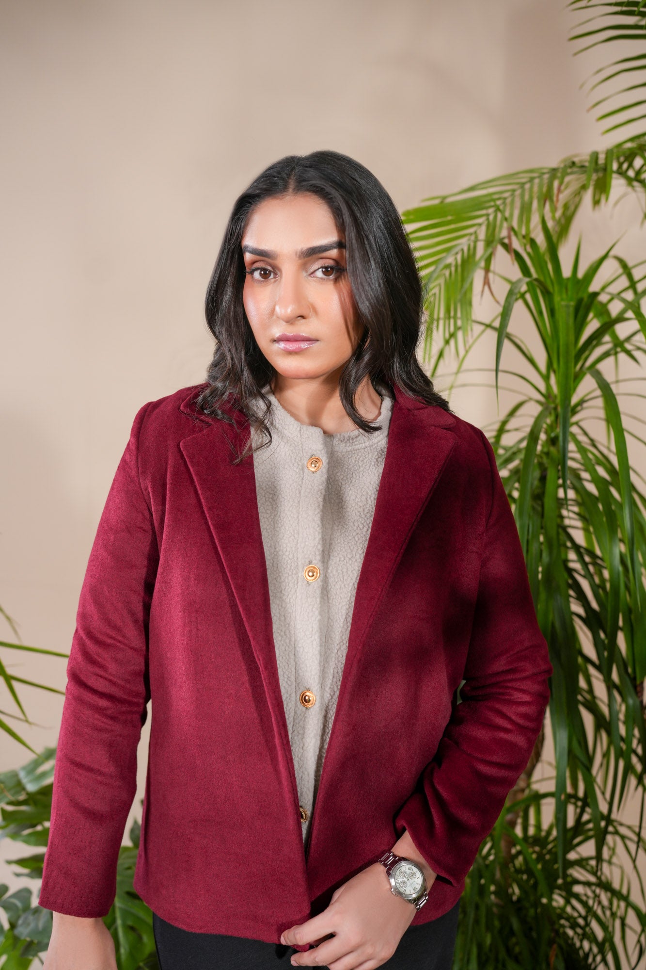 Maroon Short Wool Coat