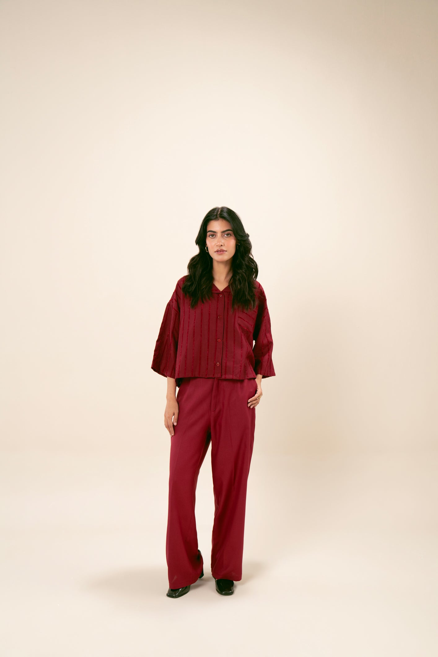 Deep Red Drop Shoulder Co-ord Set