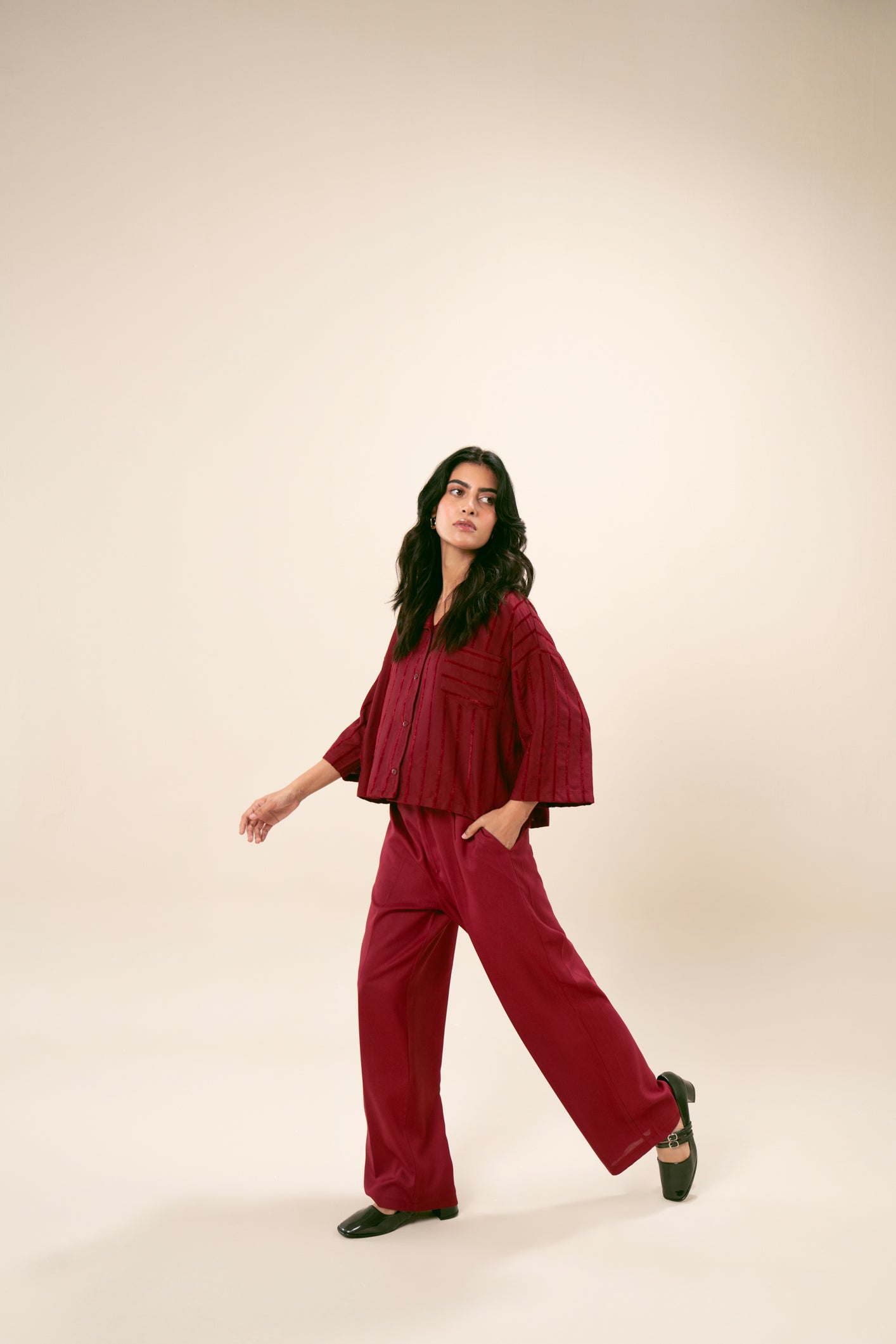 Deep Red Drop Shoulder Co-ord Set