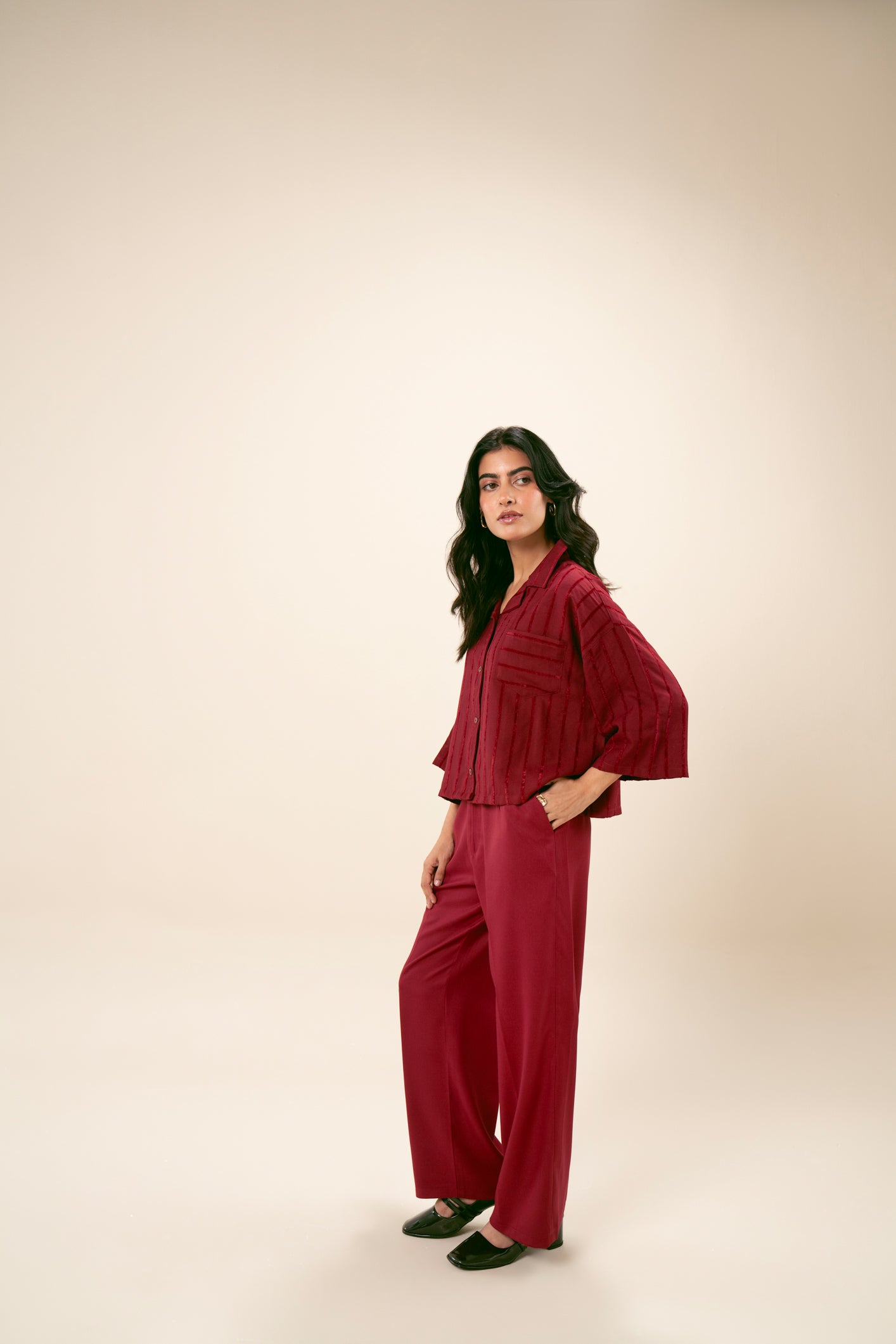 Deep Red Drop Shoulder Co-ord Set