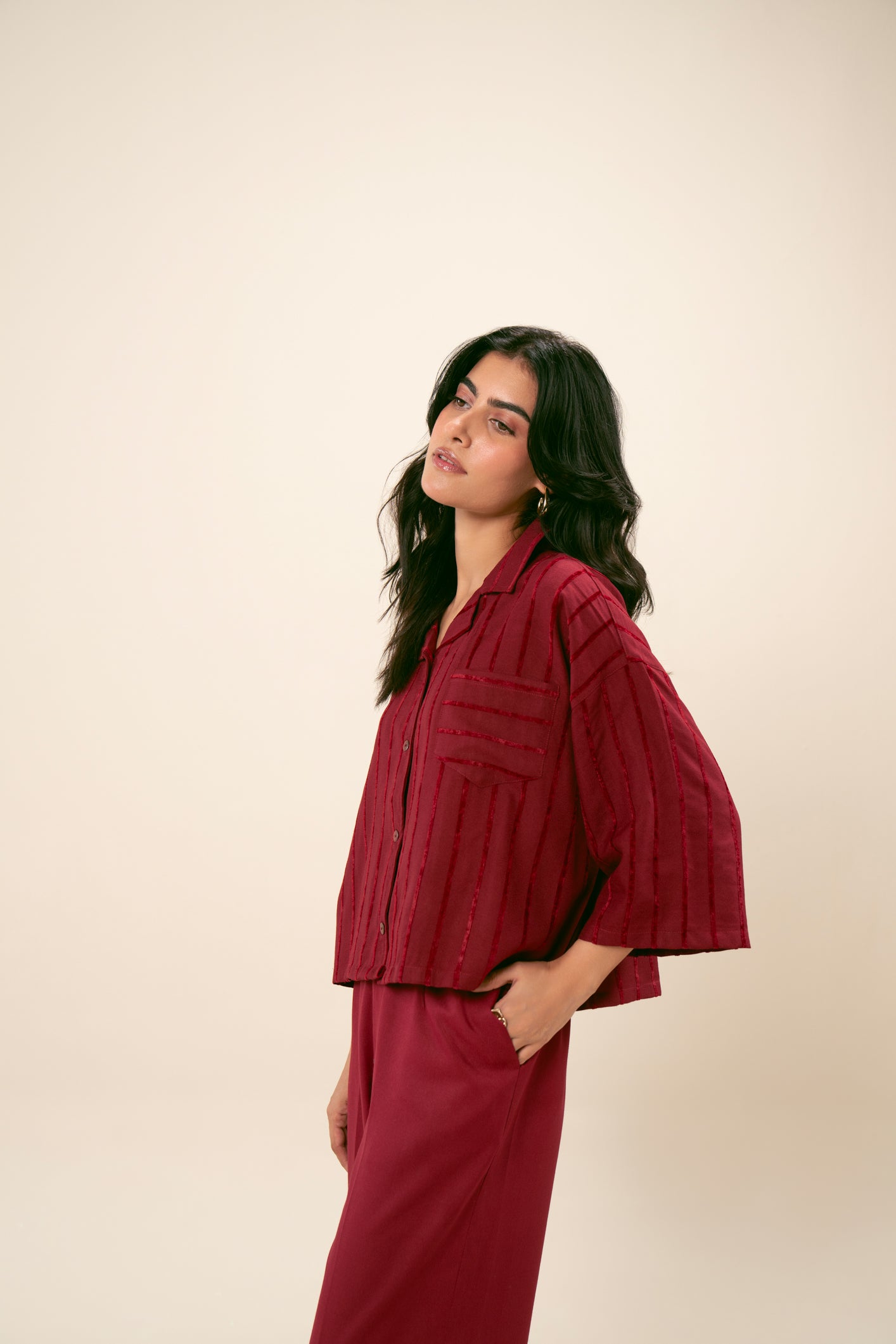 Deep Red Drop Shoulder Boxy Shirt