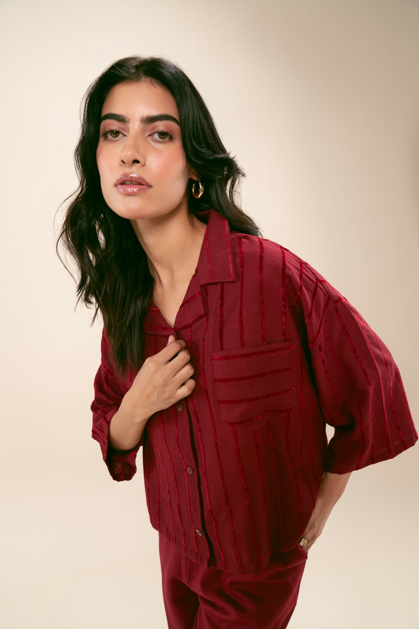 Deep Red Drop Shoulder Boxy Shirt