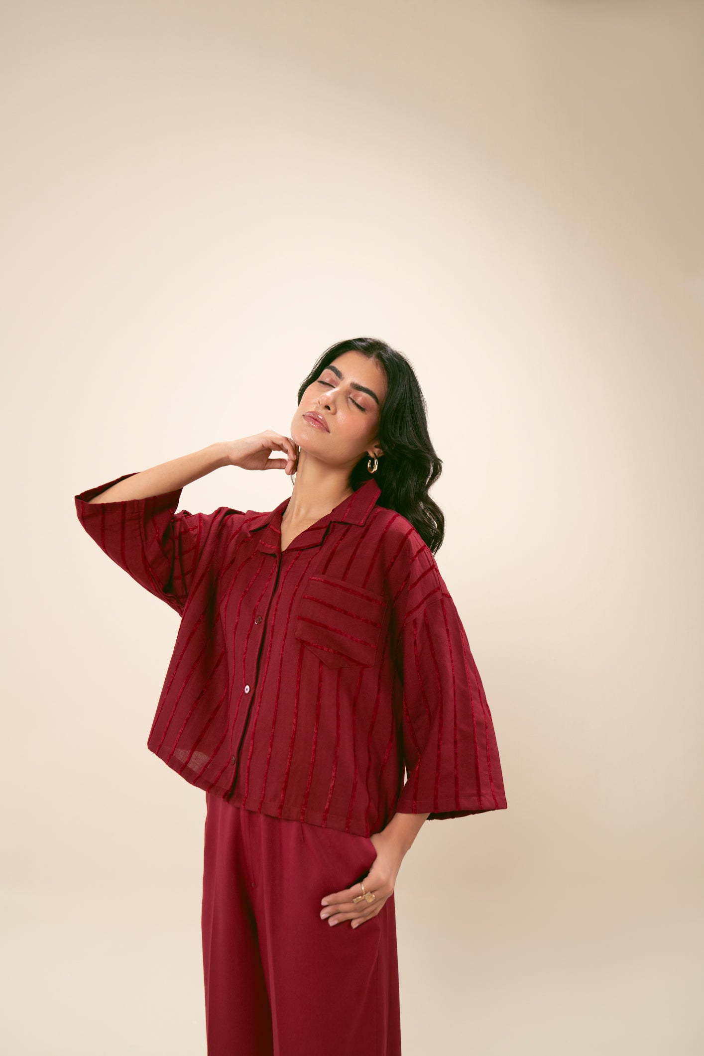 Deep Red Drop Shoulder Boxy Shirt