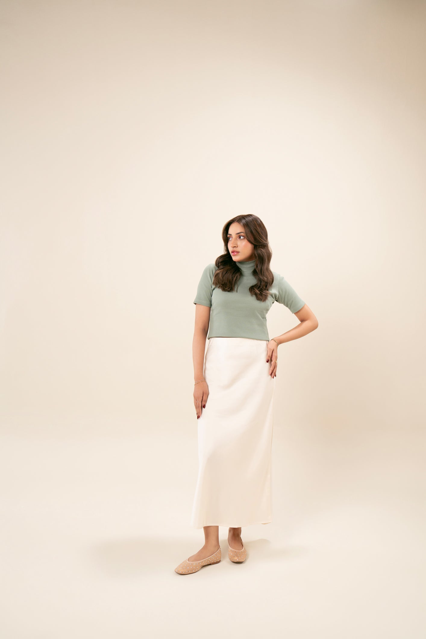 Ribbed Mint Mock Neck Top