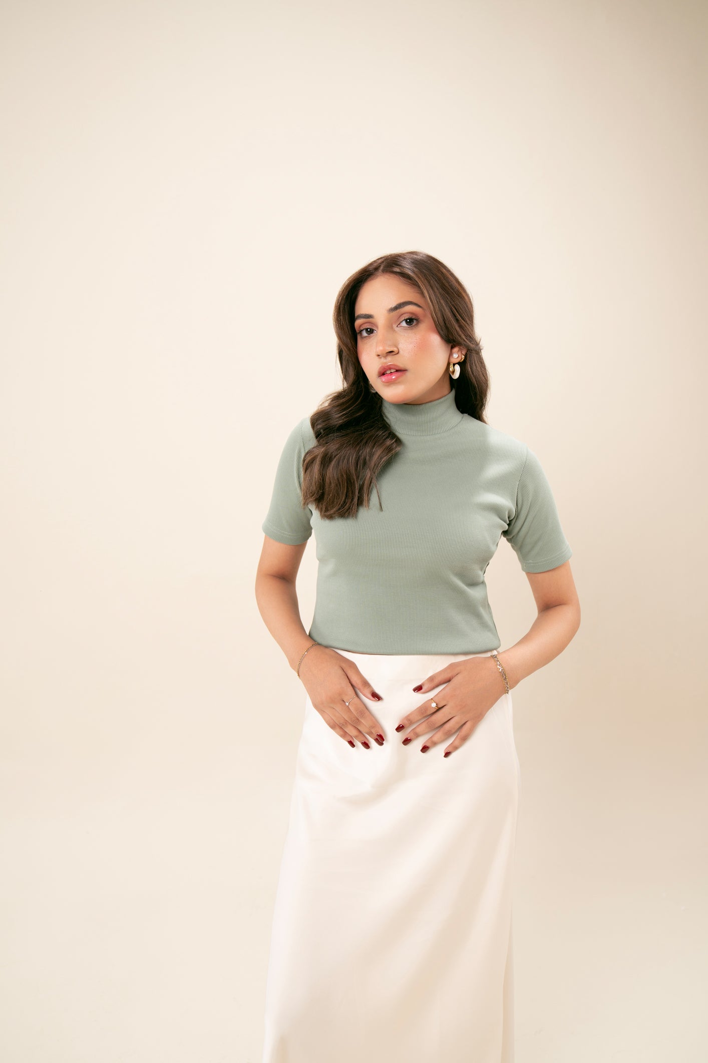 Ribbed Mint Mock Neck Top