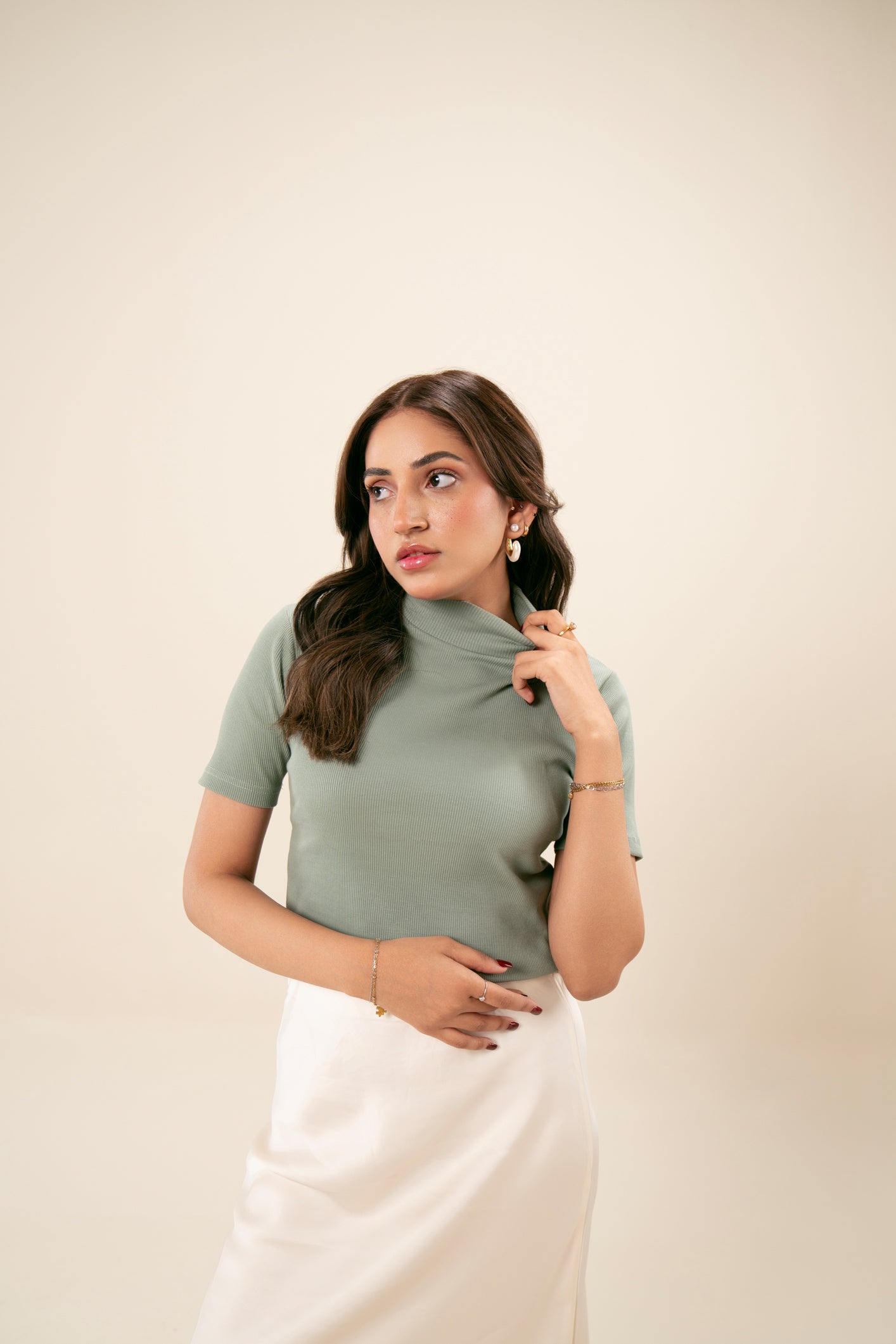 Ribbed Mint Mock Neck Top