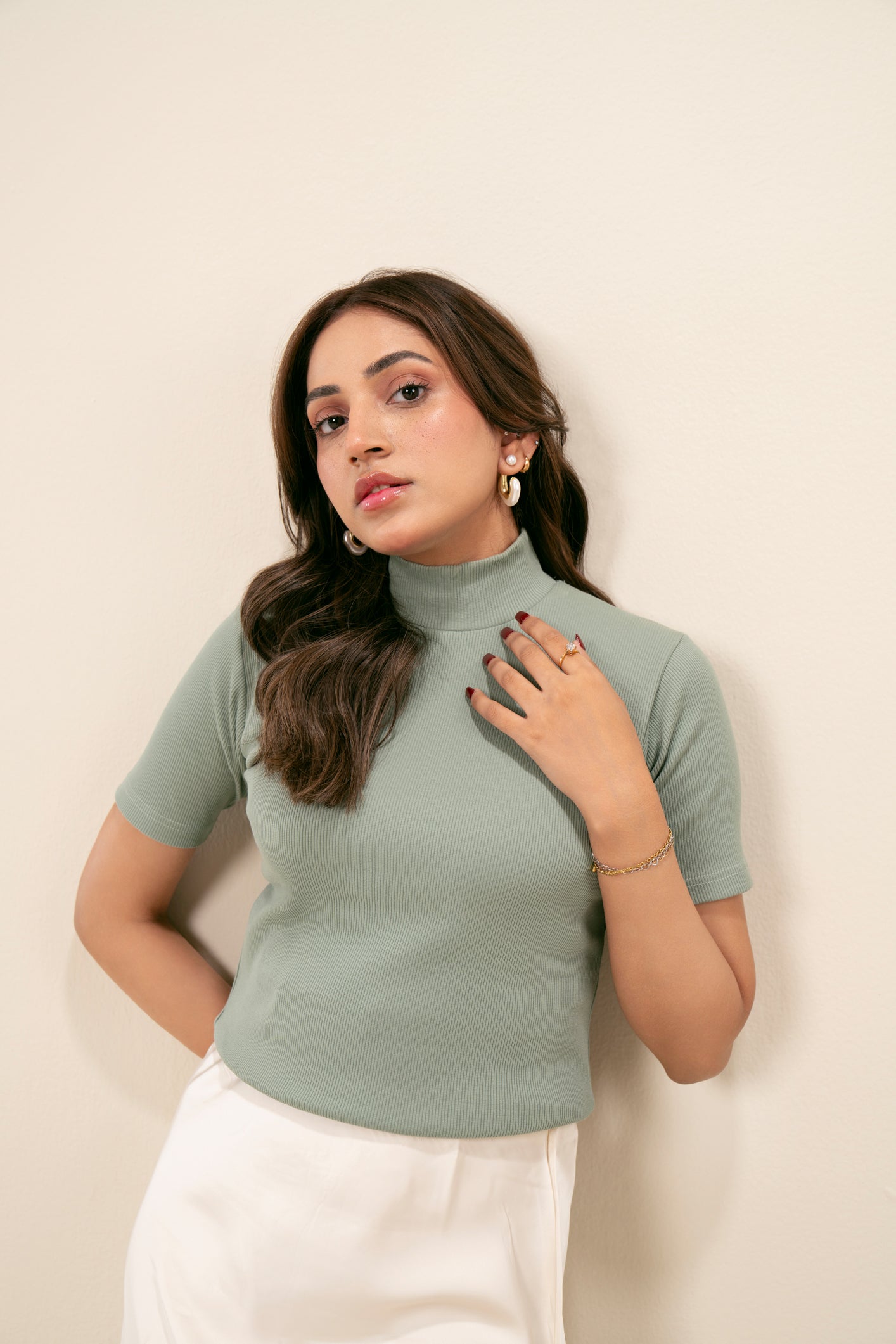 Ribbed Mint Mock Neck Top