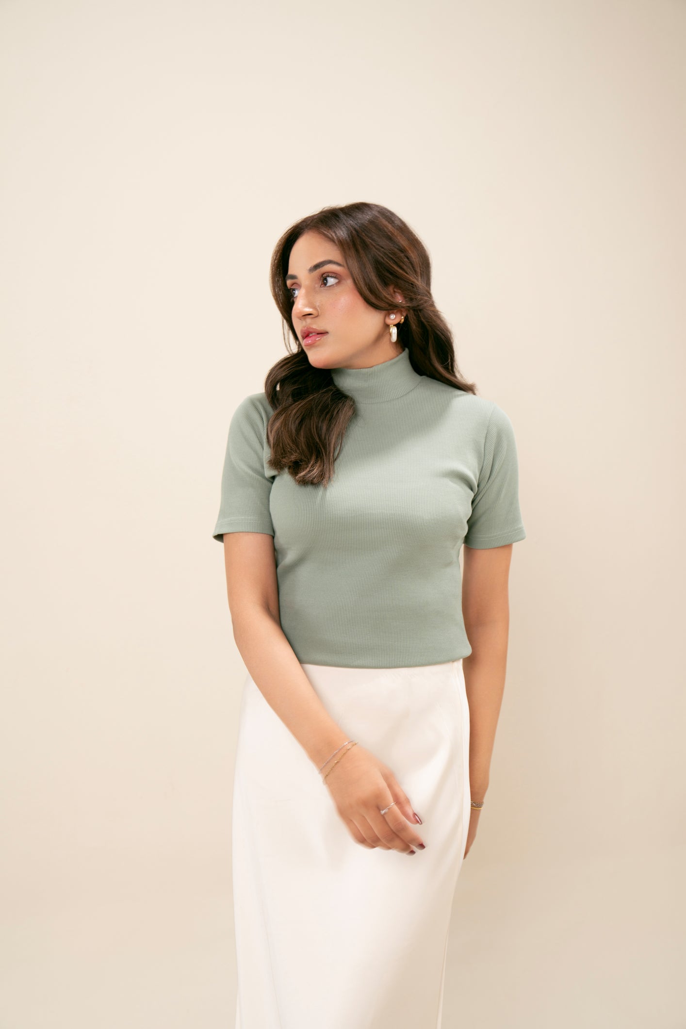 Ribbed Mint Mock Neck Top